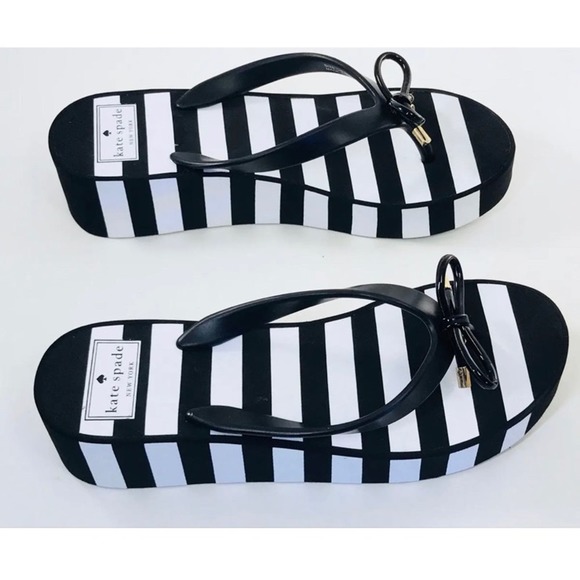 Kate Spade Rhett Platform Flip Flops Black White Stripe Women US 9 - Picture 3 of 4